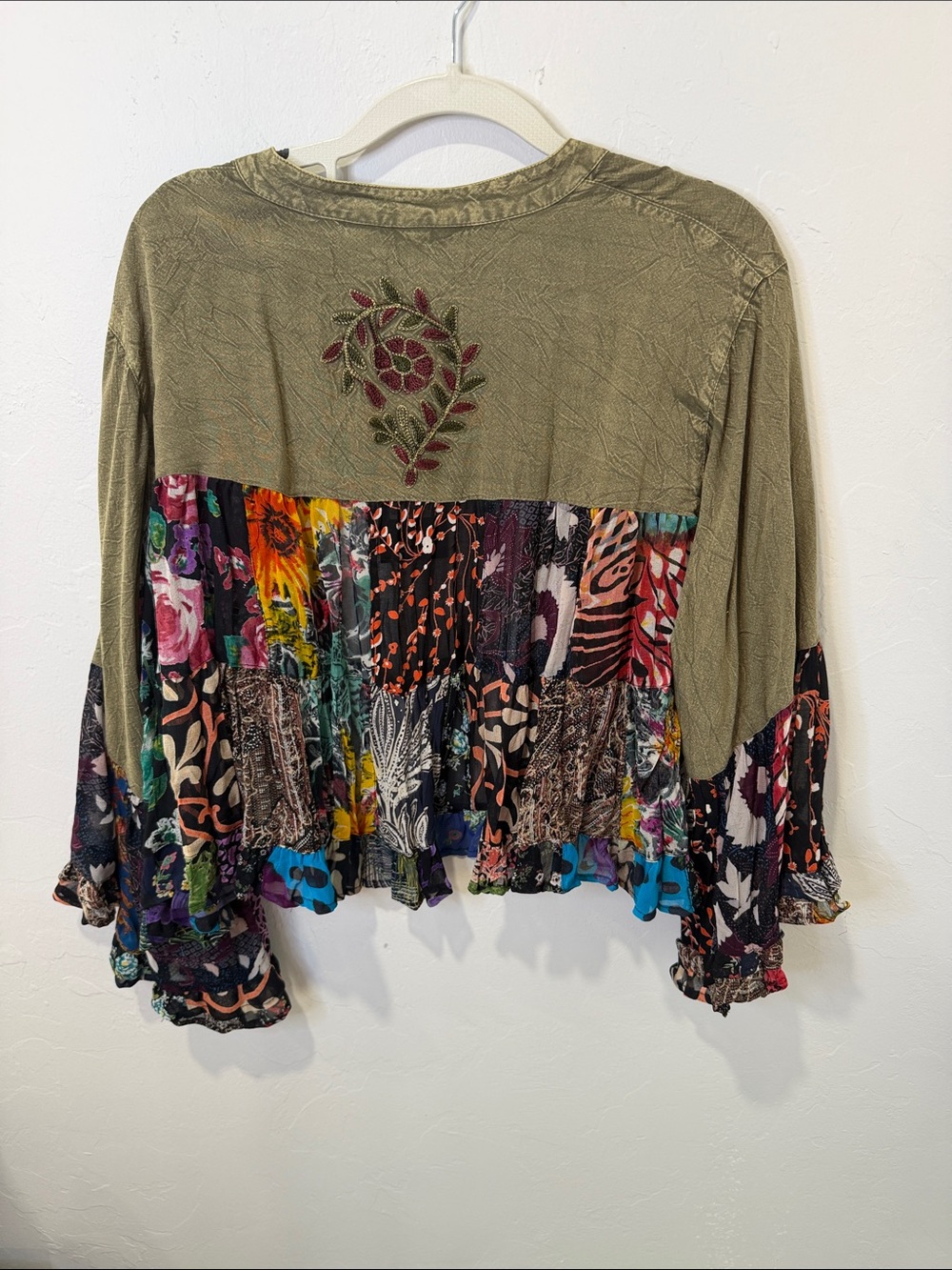 Floral Patchwork Open-Front Cardigan - Olive & Multi - Picture 2 of 5